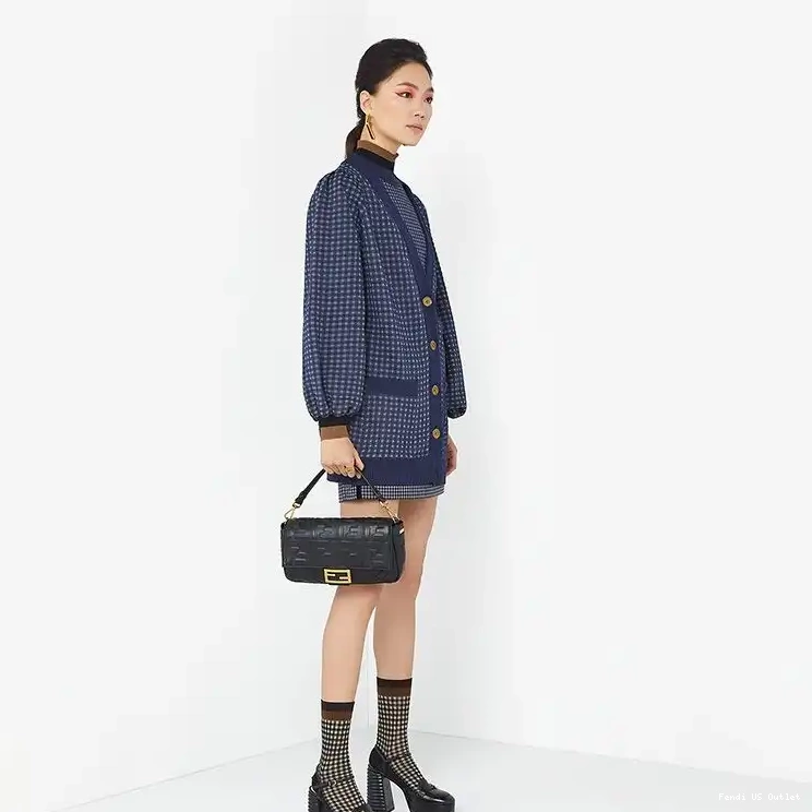 Cheap HOT FF Motif Baguette Nappa Black Medium Bag Fendi In Leather 0426